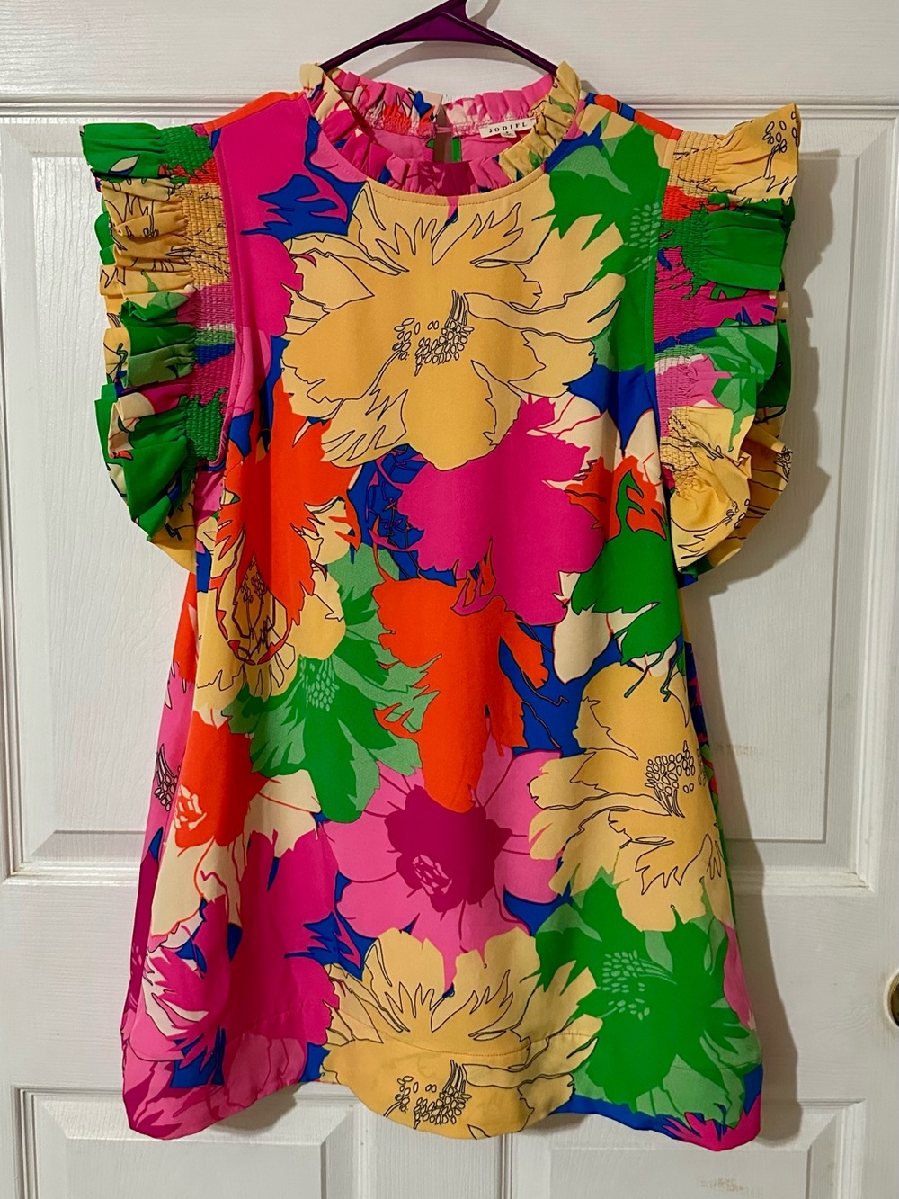 JODIFL Pink Multi Floral Ruffle Sleeve Mini Dress
